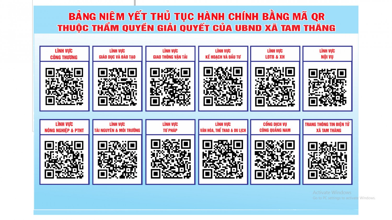 Tam Thăng Niêm yết thủ tục hành chính bằng mã QR